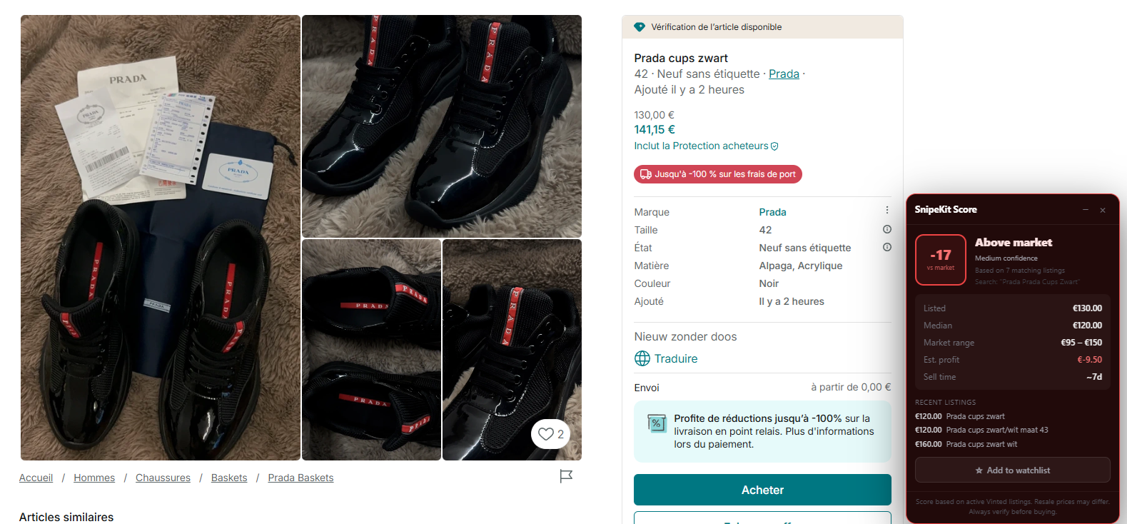 SnipeKit en action — analyse d'une annonce Vinted avec Deal Score et estimation de marge