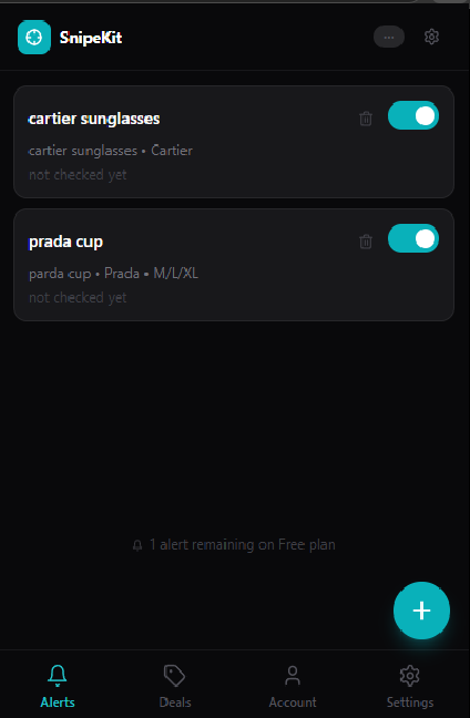Interface SnipeKit — alertes actives