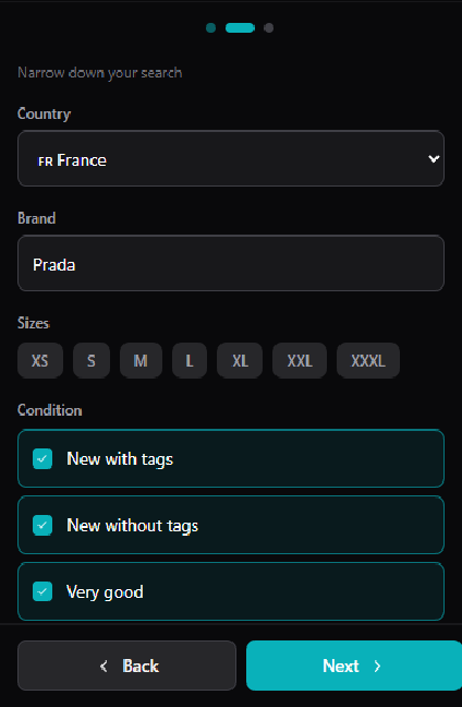 Interface SnipeKit — configuration des critères de recherche